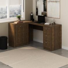 Escrivaninha Mesa Escritório em L com 3 Gavetas e 136cm Armários Me410