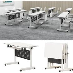 Mesa de conferência dobrável de 4 pacotes, mesa de treinamento móvel flip top com rodízios fixáveis ​​e placa defletora, mesa de reunião dobrável para escritório, sala de reuniões, sala de a