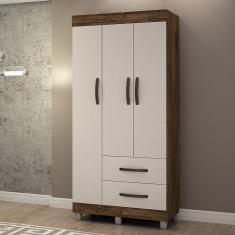 Guarda Roupa Solteiro 3 Portas 2 Gavetas Paris CHF - Imbuia/Off White