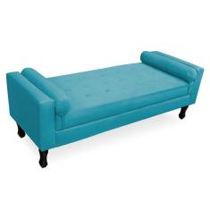 Recamier Baú Namoradeira 90cm Felix Suede Azul Turquesa - Montanaris Decor