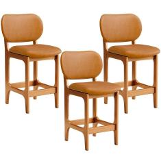 Kit 03 Banquetas Baixa Bar Cozinha E Sala De Jantar Fixa Betta L02 Imbuia Couríssimo Whisky - Lyam Decor