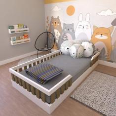 Cama Infantil Montessoriana Solteiro Cori Yescasa Branco/Carvalho