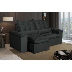 Sofá 3 Lugares Retrátil e Reclinável Atlantis Veludo Preto