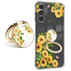 Capa para Samsung Galaxy A54 5G com protetor de tela + protetor de lente de câmera, capa protetora de telefone floral transparente macia à prova de choque para mulheres, design de padrão floral de 6,4