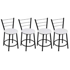 Kit 4 Banquetas Baixas Preta com Encosto Assento Branco