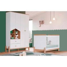 Quarto Infantil Completo Ternura 2 Peças (1 Guarda Roupa + 1 Berço) QI91 Branco/Jequitiba - Henn