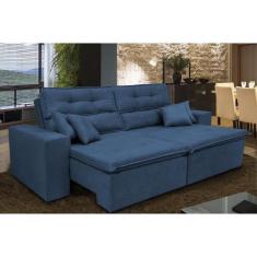 Sofá Cairo 2,02m Retrátil, Reclinável Tecido Suede Azul - CAMA INBOX
