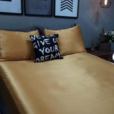 Lençol Com Elástico Solteiro 4 Un Cetim Dourado Com Almofada - Casa Da