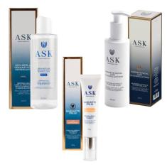 Kit Base Matte Amêndoas, Sabonete com Gluco e Água Micelar ASK