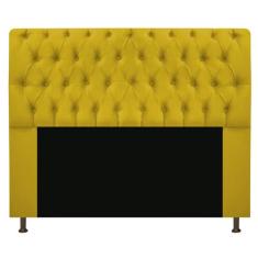 Cabeceira Estofada Lady 160 cm Queen Size Com Capitonê Suede Amarelo -