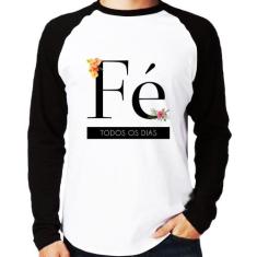 Camiseta Raglan Fé todos os dias Manga Longa - Foca na Moda, Branco, P