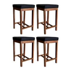 Kit 4 Banquetas Média Bali Estofadas para Bancada 64 Cm Madeira Maciça