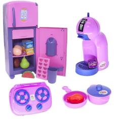 Kit Brinquedo Cozinha Menina Geladeira Cafeteira Fogão 16Pç - Altimar