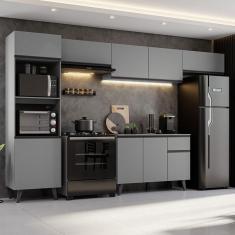 Armário De Cozinha Completa 340cm Nice Madesa 01 Cinza