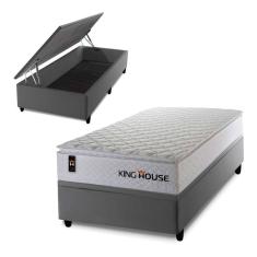 Conjunto Box Baú Cinza New Moon Branco 88x188x73 c/ Molas Ensacadas