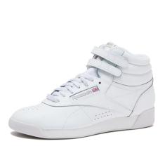 Reebok Tênis feminino Freestyle de cano alto, preto ou branco, basquete e tênis, Branco/Prata, 41