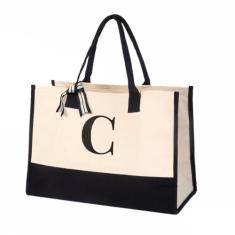 Salt Earth Bolsa feminina 100% algodão personalizada para uso diário, bolsa utilitária grande com monograma para praia, viagem, mercearia, melhor presente para aniversário, aposentadoria, dama de