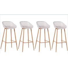 Kit Com 4 Banquetas Monaco Assento Em Polipropileno E Base Em Aço Fratini Nude