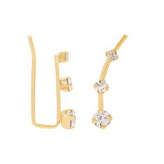 Brinco Rommanel Banhado Ouro Grampo Com Cristais 522731, 0