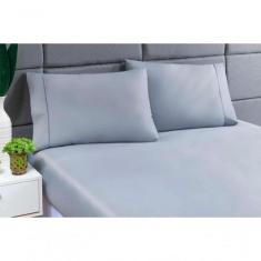 Jogo Lençol 400 Fios Ponto Palito Cama Queen 3pçs Poliéster - Cinza - 