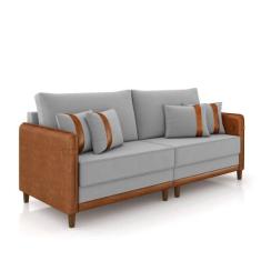Sofá 3 Lugares Living 212cm Pé Madeira Valença Nozes/veludo Cinza K01 