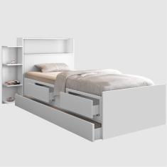 Bicama Solteiro Santos Baú Branco Com Colchão