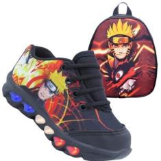 Kit Tênis De Led Infantil Menino Masculino Naruto + Mochila-Masculino