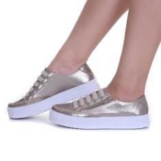 Tênis Feminino Metalizado de couro Ajuste Elástico e zíper - Izabela Araújo-Feminino