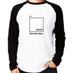 Camiseta Raglan Pense fora da caixa Manga Longa - Foca na Moda, Branco