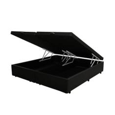 Cama Box Baú Casal 138 Bipartido Bello Box - Tecido Sintético Preto