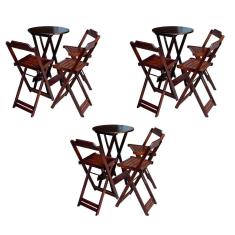 Kit 3 Jogos De Mesa Bistrô De Madeira Dobrável Com 3 Banquetas - Imbuia