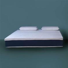 colchão king mola ensacada guldi io (25x193x203) e 2 travesseiros guldi nasa viscoelástico azul e branco