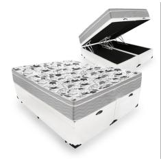 Cama Box Com Baú Queen Tecido Sintético Branco com  Colchão De Molas Ensacadas - Probel - Evolution 158cm