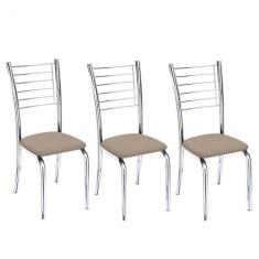 Conjunto 3 Cadeiras Ipanema Cromada Para Cozinha-Suede Bege-Gat Magazi