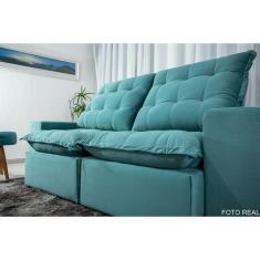 Sofá Retrátil e Reclinável 4 Lugares Kaua com Molas 2,50cm Imperio Verde Agua