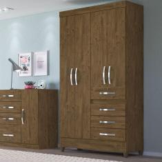 Guarda-Roupa 4 Portas 4 Gavetas com Espelho e Chave Sobral Moval Castanho Wood
