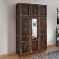 Guarda-Roupa Solteiro 1 Espelho 6 Portas e Cabideiros Rodmóveis Imbuia Marroml