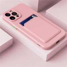 Capa de telefone com suporte para bolsa de cartão para iPhone 15 14 13 12 11 Pro Max Mini XS XR 7 8 Plus TPU carteira macia capa à prova de choque, rosa, para iPhone 12 Pro