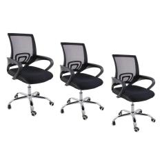 Kit 3 Cadeiras De Escritório Begonia Tela Mesh Ergonômico Preto