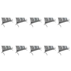 Kit 10 Cadeiras para Escritório Longarina 3 Lugares Dubai Cinza