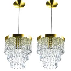 Kit 2 Lustre Pendente De Cristal Acrílico Manucrilic Dourado - NoBrand