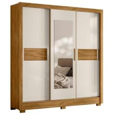 Guarda Roupa Casal Bahamas Espelho 3 Portas De Correr Freijó Off White