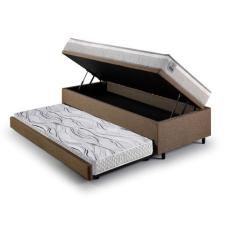 Bicama Box Baú Solteiro Linho Marrom 88x188 Com Colchão Hanover Molas 
