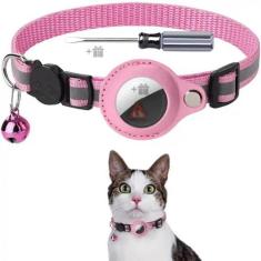 Coleira Case Capa Fixa Para Airtag Gato Cachorro Refletiva - D&L, Rosa