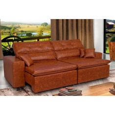 Sofá Tourino 2,02m Retrátil Reclinável, Molas E Pillow No Assento Tecido Courino Caramelo Cama Inbox