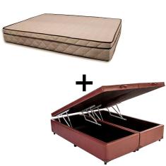 Cama Baú Queen 158 Tecido Sintético Marrom Com Colchão Polônia Bello Box - D28 66x158x198