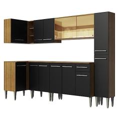 Cozinha Completa de Canto Madesa Emilly Wave com Armário Vidro Reflex, Balcão e Paneleiro