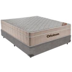 Cama Box Cinza E Colchão Airtech Molas Ensacadas Casal Ortobom