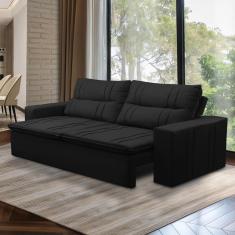 Sofá Retrátil e Reclinável 3 lugares com Molas 2,00m Ester Suede Preto Adonai Estofados