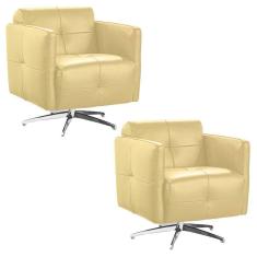 Kit 2 Poltronas Decorativas Astúria Base Giratória Couro Bege - Gran Belo